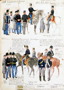 Uniformer av storhertigdömet Toscana 1851, plåt hämtad från Cenni codex, samling militärskisser tecknade av Quinto Cenni (1845-1917)