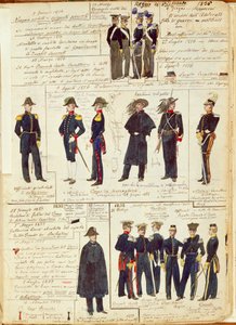 Uniformer från den piemontesiska armén mellan 1836 och 1886. Färgskylt av Cenni Quinto