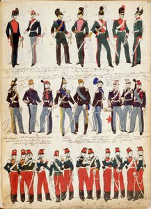 Olika italienska uniformer i allmänt bruk omkring 1860 av Quinto Cenni, färgskylt