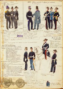 Olika uniformer från Kingdom of Sardinia, av Quinto Cenni, färgplatta av Quinto Cenni