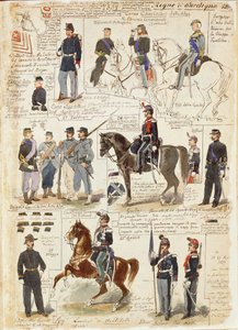 Olika uniformer från Kingdom of Sardinia av Quinto Cenni, färgskylt av Quinto Cenni