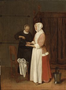 A woman washing her hands - A Woman Washing her Hands, av Brekelenkam, Quiringh van (ca 1622-ca 1669). olja på trä