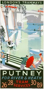 "Putney, for River and Heath", London County Council LCC Tramways affisch, 1932 av RF Fordred