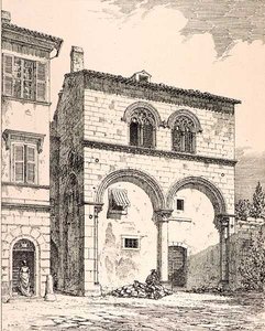 Hus på Piazza del Duomo, Viterbo, Italien, från 