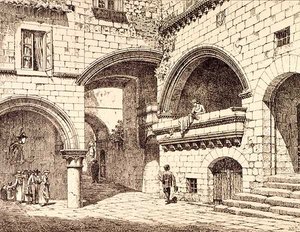 Del av Piazza San Pellegrino, Viterbo, Italien, från 