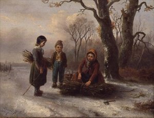 Barn som samlar stockar, ca 1884 (panel) av R. Favelle