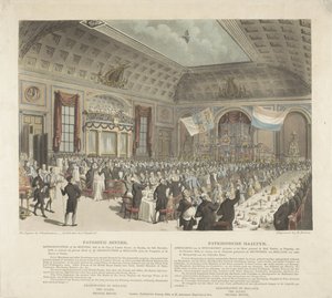 Patriotisk måltid i London, 1813 Patriotisk middag. Representation av mötet som hölls på City of London Tavern, tisdagen den 14 december 1813 (...) / Patriotische Mealtyd. Bild på mötet som hölls på hotellet som heter City L av R. Reeves