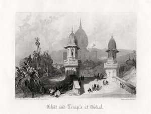 Ghat och templet i Gokul, Indien, c1838.