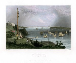 New York Bay sett från Telegraph Station, USA, 1838.