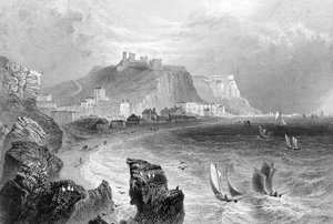 Kustlinjen vid Hastings, East Sussex, 1840.