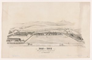 Utsikt över Fort de Kock Fort de Kock / Vue générale du campemente / du 17de Batail.on Infant.rie (titel på objekt) av R. Walthert (signed by artist)