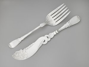 Fiskgaffel och kniv, ca. 1835-1845 (silver) av R. and W. Wilson