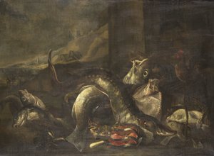 Stilleben med fisk av R. van Burgh