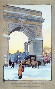 Washington Square Arch at Winter Twilight, vykort, c.1914 (färg litho) av Rachael Robinson (after) Elmer