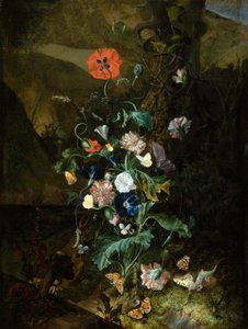 Ett blomsterarrangemang vid en trädstam , ca 1683 (olja på duk) av Rachel Ruysch