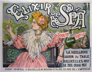 Affisch för belgisk likör "Elixir de Spa". av Raff (1861 1952)