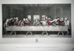 Gravyr gjord för att markera femhundraårsminnet av Leonardo da Vincis sista måltid i Santa Maria delle Grazie, Milano av Raffaello Sanzio Morghen