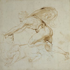 Herkules övermannar ett lejon (penna och brunt bläck på vitt papper) av Raffaello Sanzio Raphael