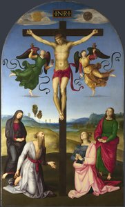 Den korsfäste Kristus med Jungfru Maria, heliga och änglar The Mond Crucifixion, 1502-1503 av Raffaello Sanzio Raphael