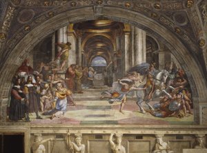 Utvisningen av Heliodorus från templet, Stanza di Eliodoro, 1511-12 av Raffaello Sanzio Raphael