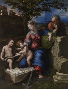 Den heliga familjen under ett ek, ca 1518 av Raffaello Sanzio Raphael