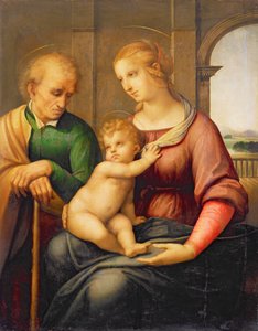 The Holy Family, eller Madonna with the Beardless Joseph, c.1506 (tempera och olja på duk överförd från panel) av Raffaello Sanzio Raphael