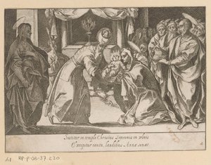 Presentation av van Christus i tempel Vijftien Mysteries van de Rozenkrans (serietitel) Femton mysterier av den heliga jungfru Marias rosenkrans (serietitel) av Raffaello Schiaminossi
