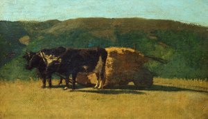 Svarta oxar som drar vagn av Raffaello Sernesi (1838-1866)