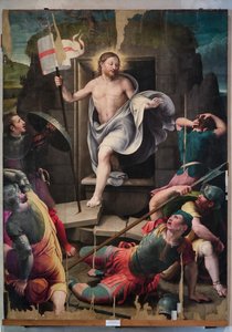 Kristi uppståndelse, di Raffaellino del Colle (olja på pannå) av Raffaello dal Colle