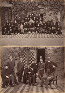 Rektor och lärare vid Bishop Cotton School, Shimla (framsida); elever i mellanklassen och personal vid Bishop Cotton School, Shimla (baksida) av Raja Deen Dayal
