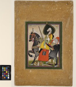 Bakhtawar Singh erövrar ett lejon, ca 1800 (ogenomskinlig akvarell och guld på papper)