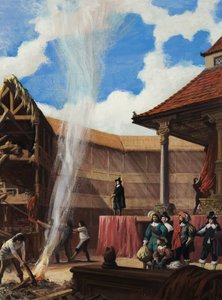 Puritaner förstör en teater (gouache på papper)