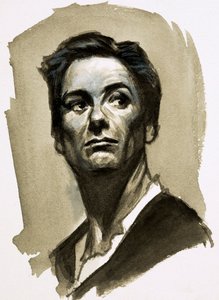 Sir John Gielgud som Hamlet (gouache på papper) av Ralph Bruce