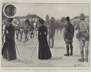 Den ärade fru Roberts i Bloemfontein, Lord Roberts och hans döttrar tittar på truppernas avgång för att ansluta sig till general Pole-Carew av Ralph Cleaver