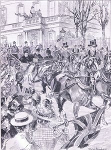 The Queens senaste besök i London mars 1900, illustration från Cassells History of England, 1900-talet av Ralph Cleaver