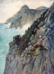 Illustration för Robinson Crusoe av Daniel Defoe (färg litho)