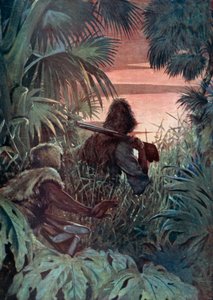 Illustration för Robinson Crusoe av Daniel Defoe (färg litho)