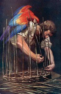 Illustration för Robinson Crusoe av Daniel Defoe (färg litho) av Ralph Noel Pocock