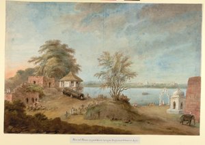 The Great Gun of Agra liggande bredvid fortmuren, ca 1814-15 (akvarell på papper)