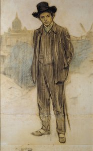 Porträtt av Pablo Picasso - Verk av Ramon Casas (1866-1932) - ca. 1900 - Pastell på papper - 69x44,5 - Kataloniens nationella konstmuseum, Barcelona