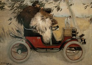 Ramon Casas och Pere Romeu i en bil - Casas, Ramon (1866-1932) - 1901 - Olja på duk - 208x291 - Museu Nacional d