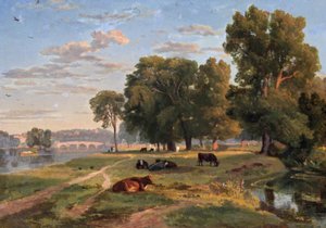 Thames vid Richmond från Middlesex bank, tittar mot bron