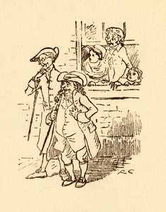 Åskådare tittar på när John Gilpin galopperar förbi, 1878, c1918. av Randolph Caldecott