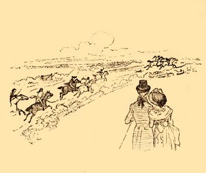 Åskådare tittar på när John Gilpin jagas över landsbygden, 1878, c1918. av Randolph Caldecott