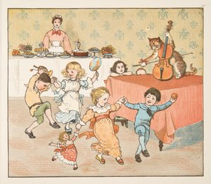 Hey, diddle, diddle, från The Hey Diddle Diddle Picture Book, pub.1882 (färggravyr) av Randolph Caldecott