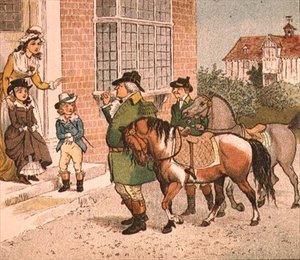 Illustration från Ride-a-cock-horse till Banbury Cross (Bringing Horses to the Children) av Randolph Caldecott