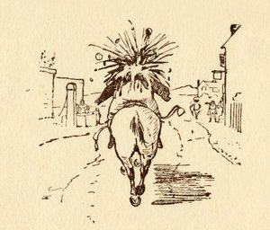 John Gilpins vinflaskor exploderar, 1878, c1918. av Randolph Caldecott