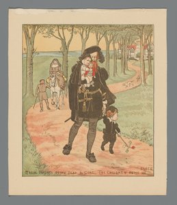 Landschaft mit Familie auf einem Landweg av Randolph Caldecott