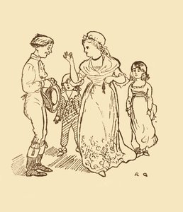 Mrs Gilpin betalar postpojken för att hitta sin man, 1878, c1918. av Randolph Caldecott