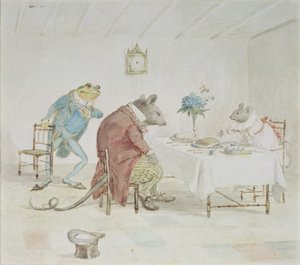"Be, miss Mouse, vill du ge oss lite öl", illustration från "A Frog He Would A-Wooing Go"